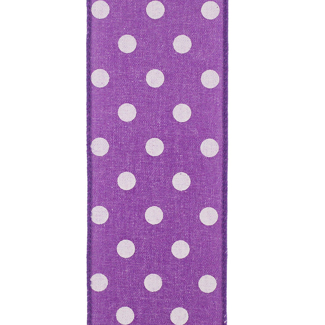 2.5"X10YDS Aspirin Dot Purple Linen Wired Edge Ribbon