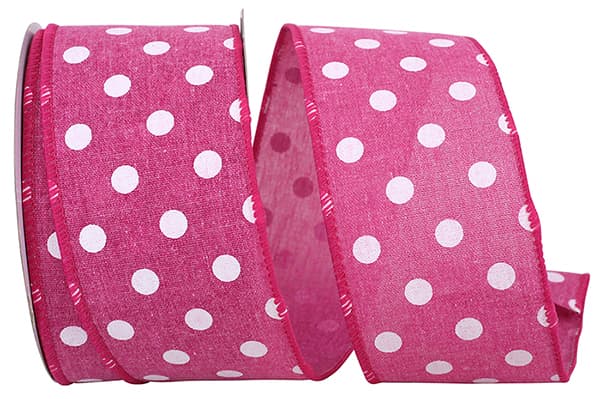 2.5"X10YDS Aspirin Dot Pink Linen Wired Edge Ribbon