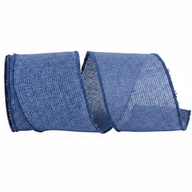 4" 10YDS Blue Rustic Burlap Wired Edge