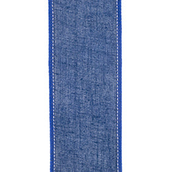 2.5"X10YDS White&Blue Ferns & Branches Wired Edge Ribbon