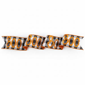 4"x5YDS "Boo" Embroidered Buffalo Dupioni Check Ribbon
