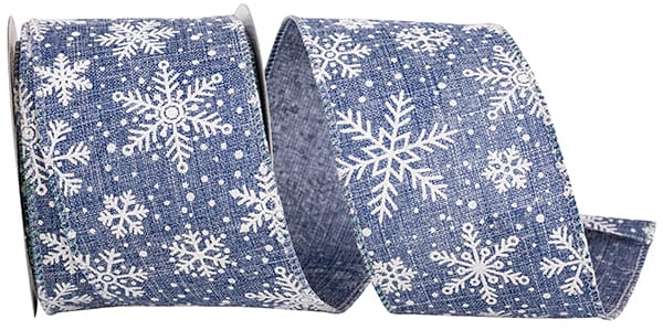 2.5"x10 Yards Snowflakes Texture Iridescent Denim Wired Edge Ribbon
