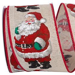 2.5" X 10 YD Standup Santa Linen Wired Ribbon