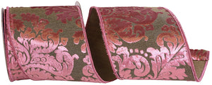4" Rose Velvet Filigree Deluxe Wired Ribbon | 5 Yards
