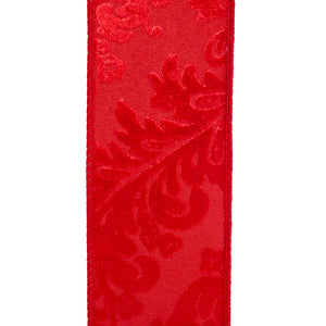 2.5" Red Velvet Filigree Deluxe Wired Edge Ribbon | 5 Yards