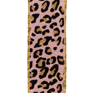 2.5" Rose Gold Leopard Glitter Shine Deluxe Wired Edge Ribbon | 10 Yards