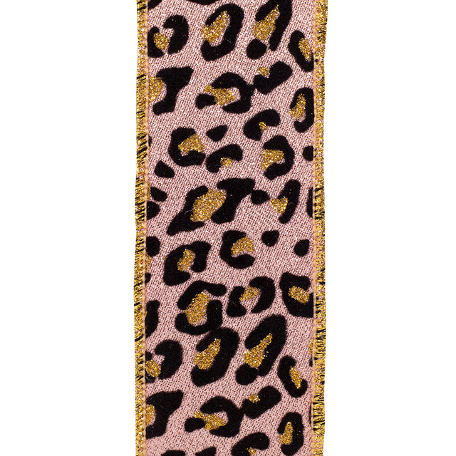 2.5" Rose Gold Leopard Glitter Shine Deluxe Wired Edge Ribbon | 10 Yards