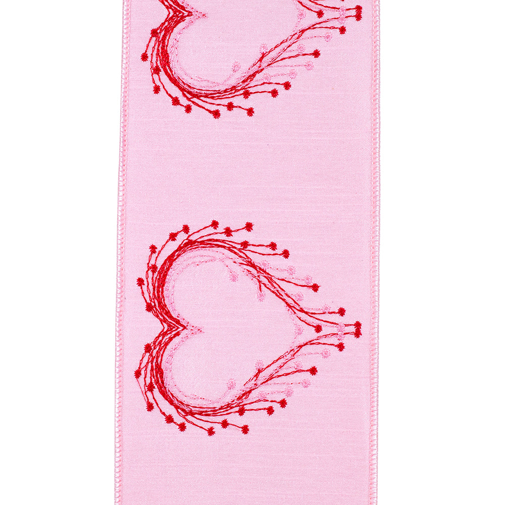 4" X 5 YD Heart Embroidery Deluxe Dupioni Wired Ribbon