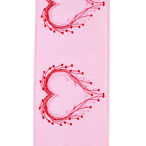 4" X 5 YD Heart Embroidery Deluxe Dupioni Wired Ribbon