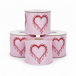 4" X 5 YD Heart Embroidery Deluxe Dupioni Wired Ribbon