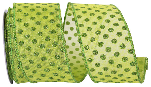 2.5" x 10 Yards Green Ribbon with Gold Dots | Wired Edge