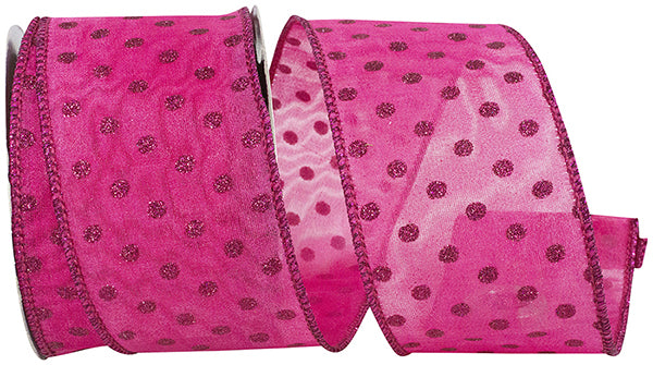 2.5" Hot Pink Mesh | Glitter Dots | Wired Edge Ribbon | 10 Yards