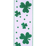 2.5"X10YDS Clover Glitter Tossed St. Patricks Wired Edge Ribbon