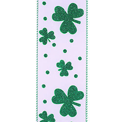 2.5"X10YDS Clover Glitter Tossed St. Patricks Wired Edge Ribbon