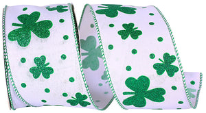 2.5"X10YDS Clover Glitter Tossed St. Patricks Wired Edge Ribbon