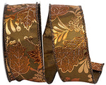 1.5" Copper Leaves and Acorns Metal Wired Edge Ribbon- 10 Yards