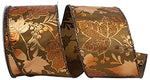2.5"x10YDS Copper Leaves and Acorns Metal Wired Edge Ribbon