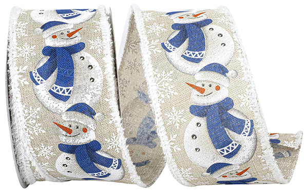 2.5"x10YDS Bird Perched & Snow Tonal Linen Ribbon