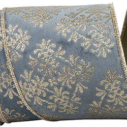 4" x 5 YDS Filigree Crest Glitter Velvet Deluxe Backed Wired Edge Ribbon | Slate