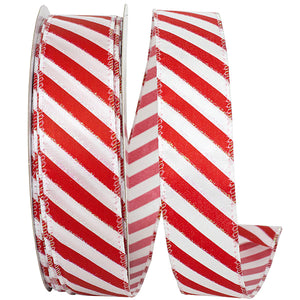 1.5" x 10 YDS Red & White Candy Cane Iridescent Stripe Ribbon