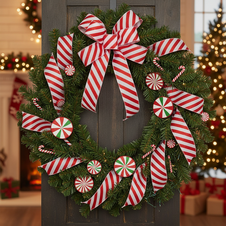 Red & White Candy Cane Iridescent Stripe Ribbon, additional view