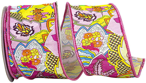 2.5" Fantasia Pink La Print | Wired Edge | Ribbon | 10 Yards