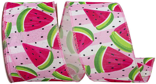 2.5" x 10YDS Watermelon Slices Linen Wired Ribbon