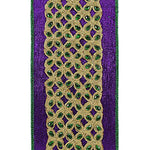 4"X5YDS Mardi Gras Jewel Embroidery Deluxe Metallic Wired Edge Ribbon