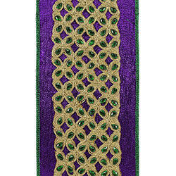 4"X5YDS Mardi Gras Jewel Embroidery Deluxe Metallic Wired Edge Ribbon
