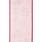4" Pink | Hearts Embroidered | Dupioni Deluxe | Wired Edge Ribbon | 5 Yards
