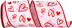 4" Pink | Hearts Embroidered | Dupioni Deluxe | Wired Edge Ribbon | 5 Yards