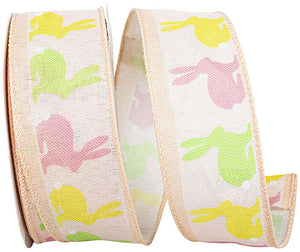 1.5"X10YDS Bunny Hop & Repeat Linen Wired Edge Ribbon