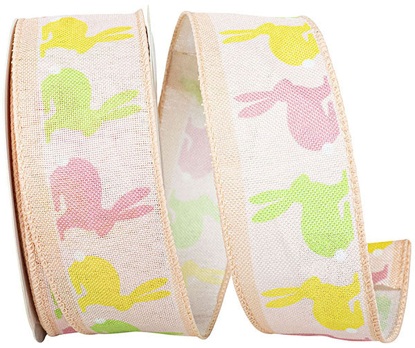1.5"X10YDS Bunny Hop & Repeat Linen Wired Edge Ribbon