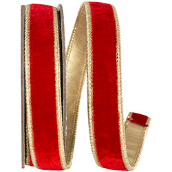 1"x5 YDS Red Velvet Touch Deluxe Metallic Dupioni Backed Wired Edge Ribbon