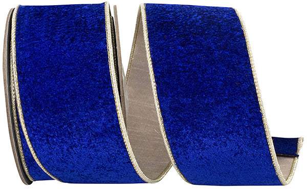 Cobalt Blue & Gold Velvet Deluxe Dupioni Ribbon | Available in 1", 2.5", & 4" widths | 5 Yards