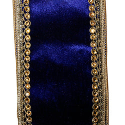 4"x10YDS Velvet Touch Deluxe Jewel Trim | Metallic Backed Wired Edge Ribbon | Royal Blue