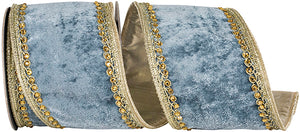 4"X5YDS Velvet Touch Deluxe Jewel Trim Metallic Backed Wired Edge Ribbon