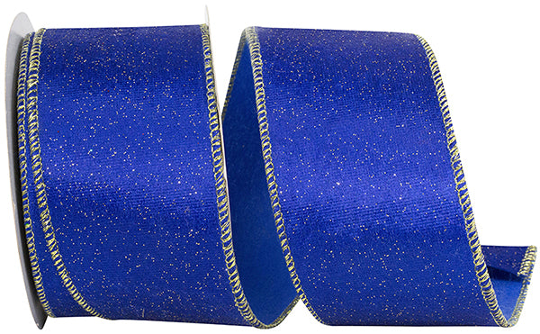 2.5"x10YDS Royal Blue Velvet Glitter Style Wired Edge Ribbon