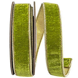 1"x5YDS Green Grass Velvet Deluxe Dupioni Ribbon | Metallic Backed