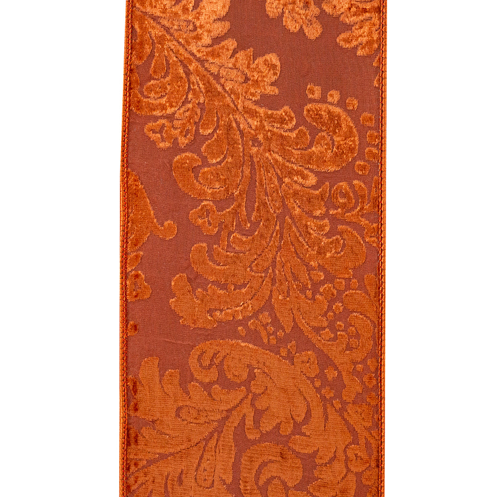 4" X 10 YD Copper Velvet Filigree Wired Ribbon
