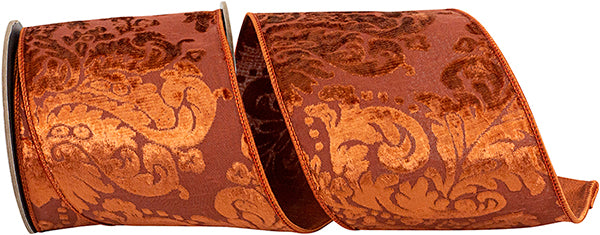 4" X 10 YD Copper Velvet Filigree Wired Ribbon