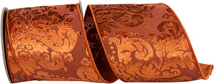 4" X 10 YD Copper Velvet Filigree Wired Ribbon