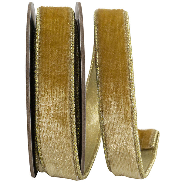 1" Champagne Velvet Plush Deluxe Wired Edge Ribbon- 5 Yards