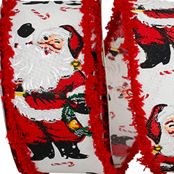 2.5" x 10YD Santa Standing Smiles Wired Ribbon