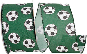 2.5"X10YDS Soccer Balls Bounce Wired Edge Ribbon