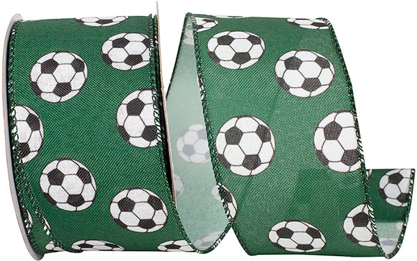 2.5"X10YDS Soccer Balls Bounce Wired Edge Ribbon