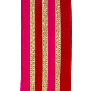 4" x 5 YDS Stripe Trimming Overlay Red/Fuchsia Dupioni Deluxe Ribbon