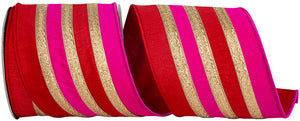 4" x 5 YDS Stripe Trimming Overlay Red/Fuchsia Dupioni Deluxe Ribbon