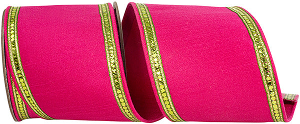 4"X5YDS Sequin Trimming Striped Edge Dupioni Deluxe Wired Edge Ribbon