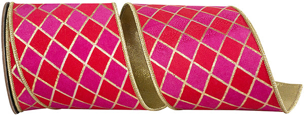 4" Hot Pink | Red | Diamond Elite Metallic Outline | Deluxe Wired Edge Ribbon | 5 Yards